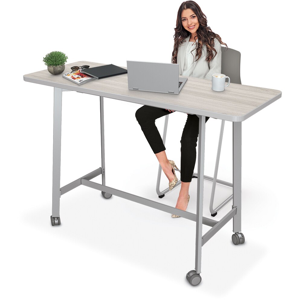 Akt_Table_Flat_Leg_24x60_Rectangle_-_42_Inch_Ht_Gray_Elm_Platinum_Edgeband_w-Seed_Cantilever_Stool_Graphite_w-Model_2__55025.1612546365.1280.1280