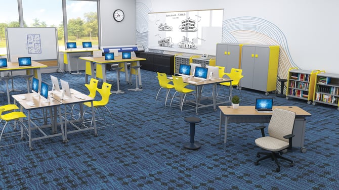 MooreCo furniture for CTE multimedia arts and design classroom