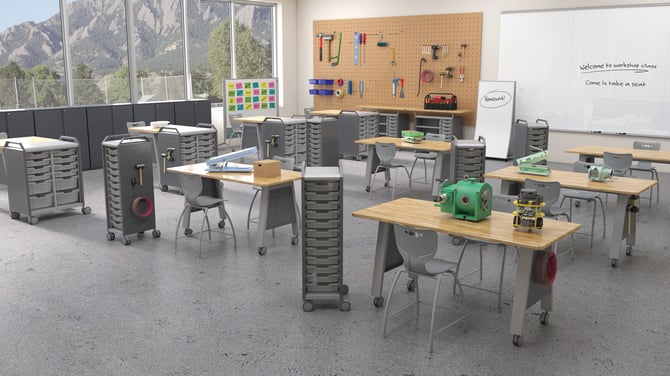 CTE workshop classroom with MooreCo furniture