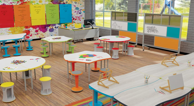 Creator Tables - Elementary Art Classroom Hierarchy Colors 03 w crossbar