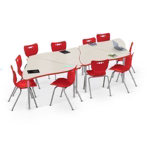 creator-tables-4-pod-triangles-angle-w-props---edge-band-red---top-gray-mesh