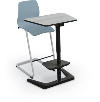 opti desk trap tall 3-4 angle gray elm black edgeband and frame w-opti chair tall light blue