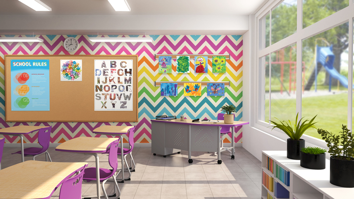 modern classroom design with students